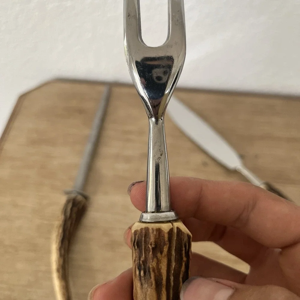 Vintage Anton Wingen Jr Stag Carving Set Knife Fork Steel Solingen Read!